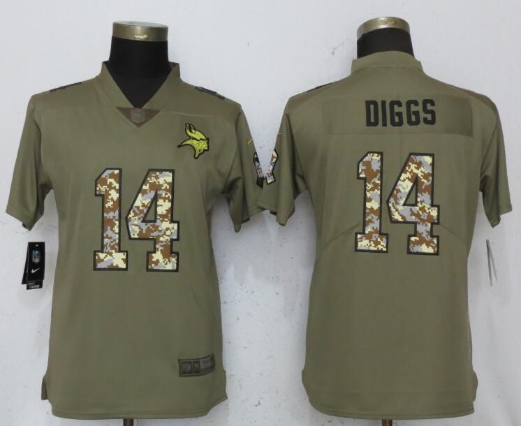 Women Minnesota Vikings #14 Dlggs Olive Camo Carson Nike Salute to Service Player NFL Jerseys
